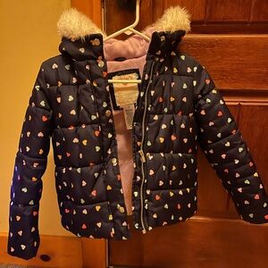 Carter's Navy Heart Print Jacket with Faux Fur Hood